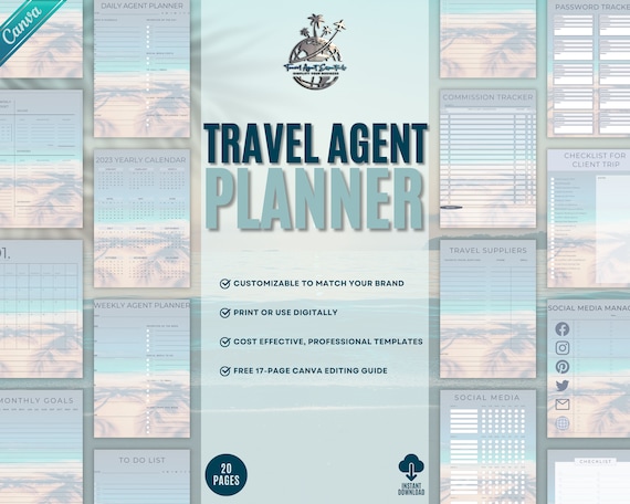 Travel Agent Planner, Printable Planner, Digital Download, PDF, Canva Template, Travel Agency, Daily, Weekly, Monthly, Yearly Calendar