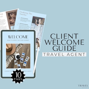 Travel Client Welcome Guide, Travel Agent Template, Canva Editable Templates, Welcome Guide Template, Travel Agency Templates