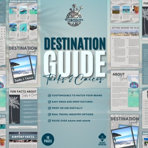 Destination Guide Turks and Caicos Edition, Travel Agent Destination Guide, Canva Template, Vacation Guide, Travel Guide For Clients