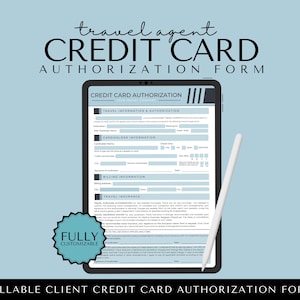 Creditcardautorisatieformulier, klantformulieren reisbureau, canva-reissjablonen, zakelijke formulieren reisbureau, bewerkbare sjablonen