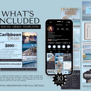 Social Media Templates, Cruise Instagram Templates, Travel Agent Social Media Posts, Canva Cruise Templates, Travel Business Templates image 2
