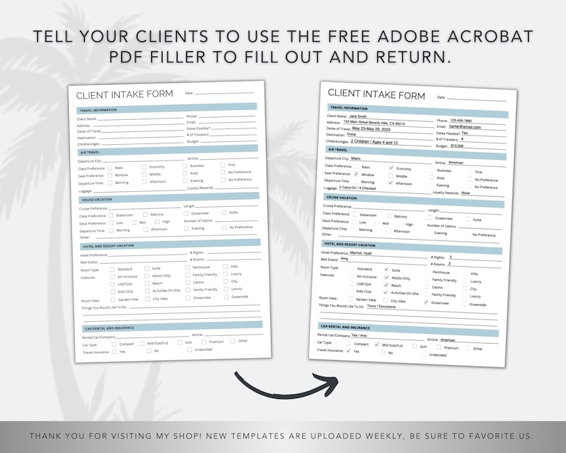 Travel Agent Client Intake Form Travel Agency Forms Client Etsy