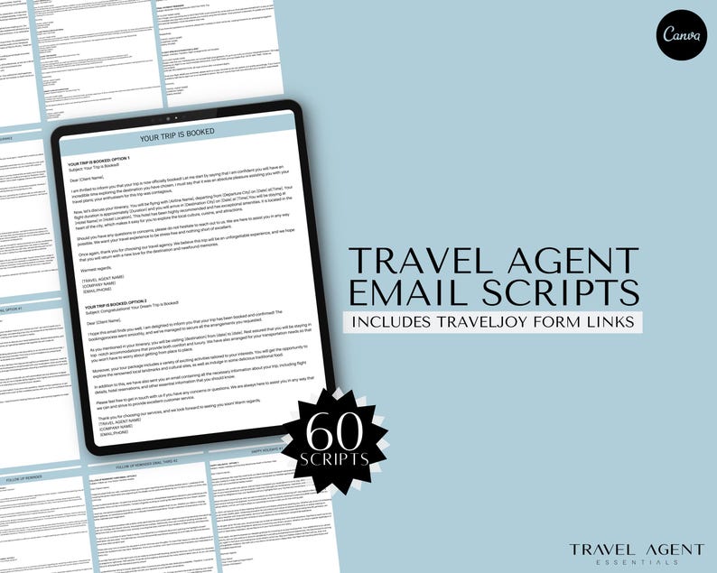Travel Agent Email Scripts, Travel Joy Email Scripts, CRM Email Scripts, Travel Agency, Travel Advisor, Travel Agent Templates
