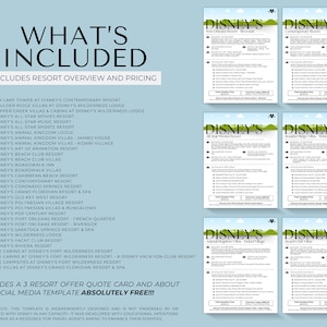 May include: A colorful brochure with the text "What's Included" and a list of Disney resorts in Florida. The brochure includes resort overview and pricing information.