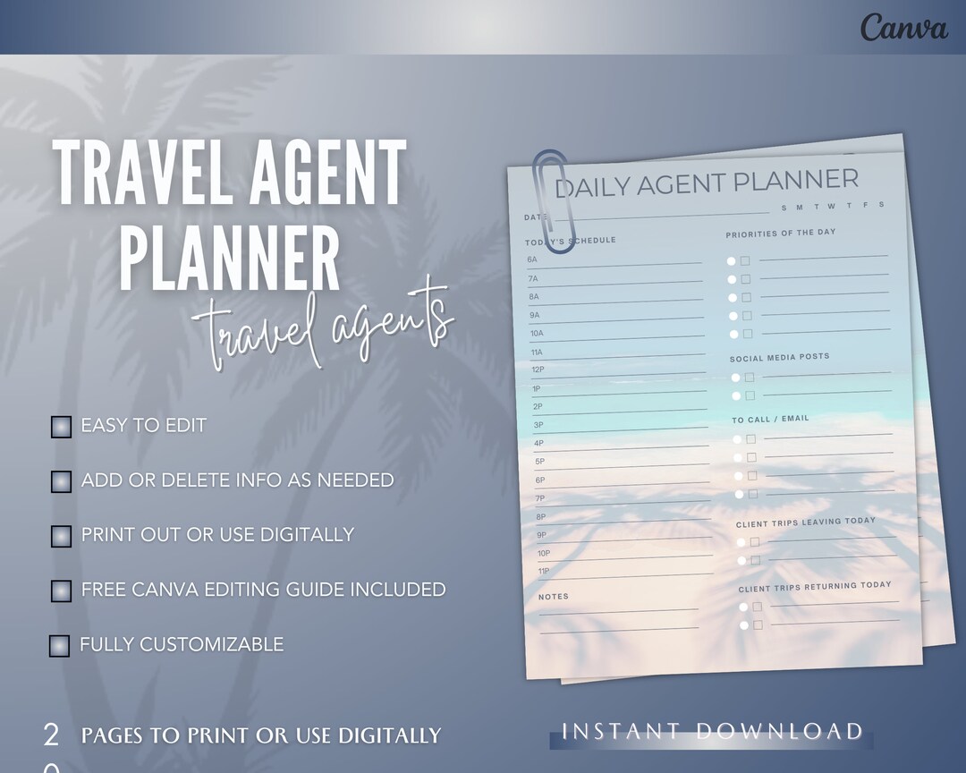 Travel Agent Planner Printable Planner Digital Download - Etsy