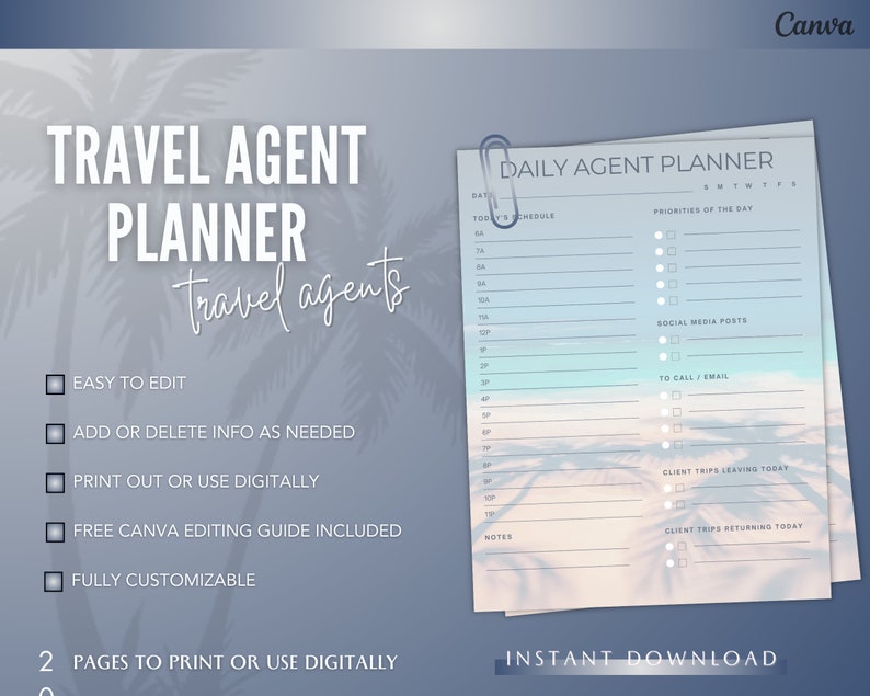 Travel Agent Planner Printable Planner Digital Download Etsy