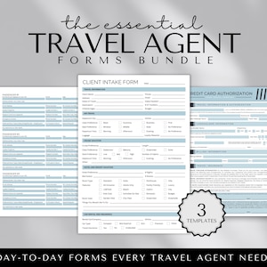 Pacote de formulários para agentes de viagens, consulta de viagens, formulário de informações de reserva, formulário de cartão de crédito, modelos Canva, formulário de negócios de viagens