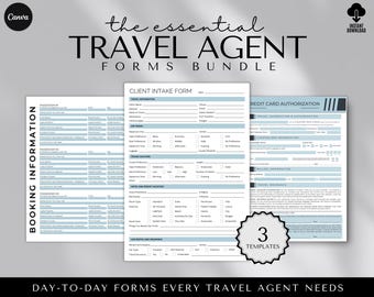 Travel Agent Forms Bundle, Travel Inquiry, Booking Information Form, Credit Card Form, Canva Templates, Travel Business Form