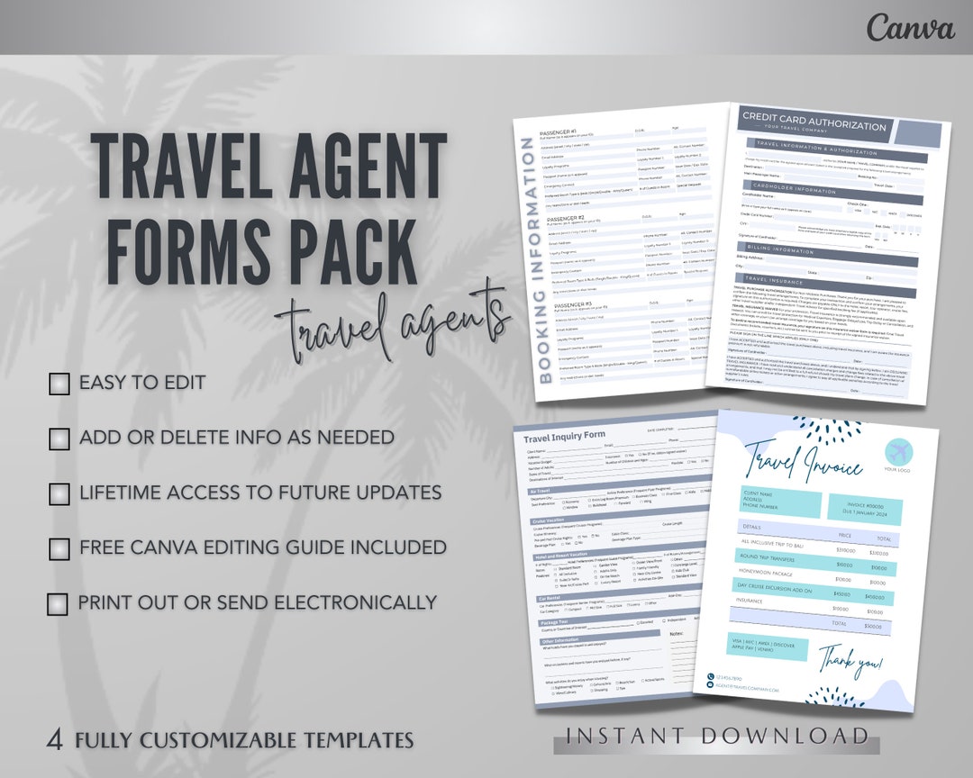 Travel Agent Forms Bundle Travel Inquiry Booking Information - Etsy