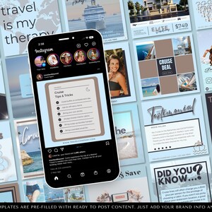 Social Media Templates, Cruise Instagram Templates, Travel Agent Social Media Posts, Canva Cruise Templates, Travel Business Templates image 3