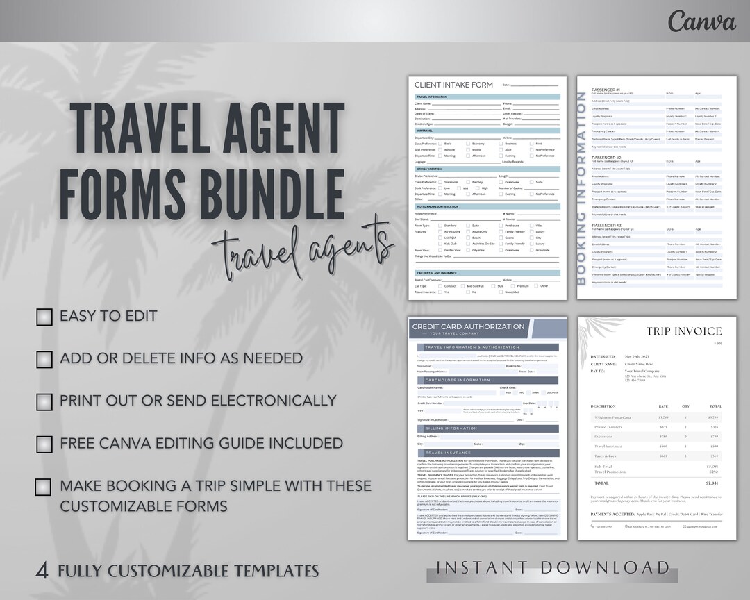 Travel Agent Forms Bundle Travel Client Intake Form - Etsy