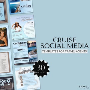 Travel Agent Cruise Social Media Templates, Travel Agent, Travel Agency, Travel Planner, Vacation, Trip, Travel Agent Canva Templates, Carnival, Royal Carribean, Norwegian, Princess, Virgin Voyages, Celebrity Cruise Line