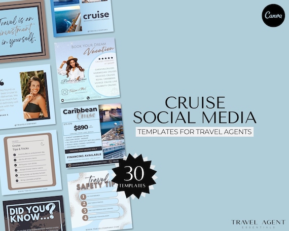 Social Media Templates, Cruise Instagram Templates, Travel Agent Social Media Posts, Canva Cruise Templates, Travel Business Templates