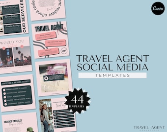 Plantillas de volantes para redes sociales para agencias de viajes, publicaciones interactivas en rosa para Instagram, plantillas de Canva para agencias de viajes, publicaciones para redes sociales