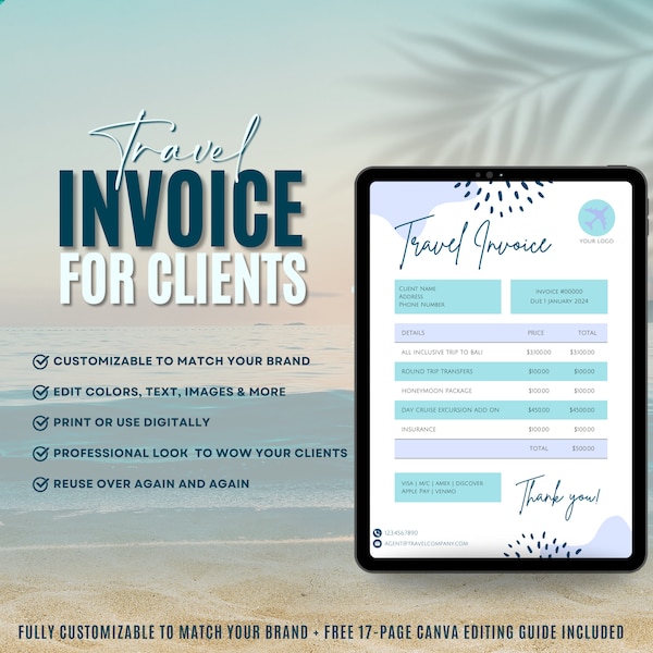 Travel Agent Invoice, Travel Agency Forms, Travel Business Invoice, Canva Templates, Travel Agent Templates