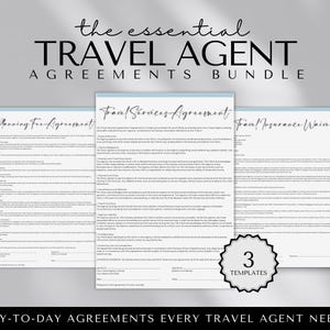 Travel Agent Agreements Bundle, Travel Services Agreement, Planning Fee Agreement, Insurance Waiver, Travel Agent Templates and Forms
