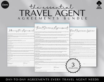 Travel Agent Agreements Bundle, Travel Services Agreement, Planning Fee Agreement, Insurance Waiver, Travel Agent Templates and Forms
