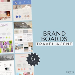 Travel Agent Branding Boards, Travel Business Branding, Travel Agency Marketing, Canva Templates, Travel Advisor Brand Board