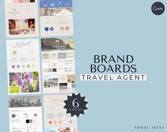 Travel Agent Branding Boards, Travel Business Branding, Travel Agency Marketing, Canva Templates, Travel Advisor Brand Board