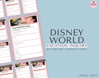 Cuestionario para clientes de consultas de viajes en línea de WDW, plantillas para agentes de viajes, consulta de vacaciones en WDW, cuestionario de Google Forms, consulta en línea