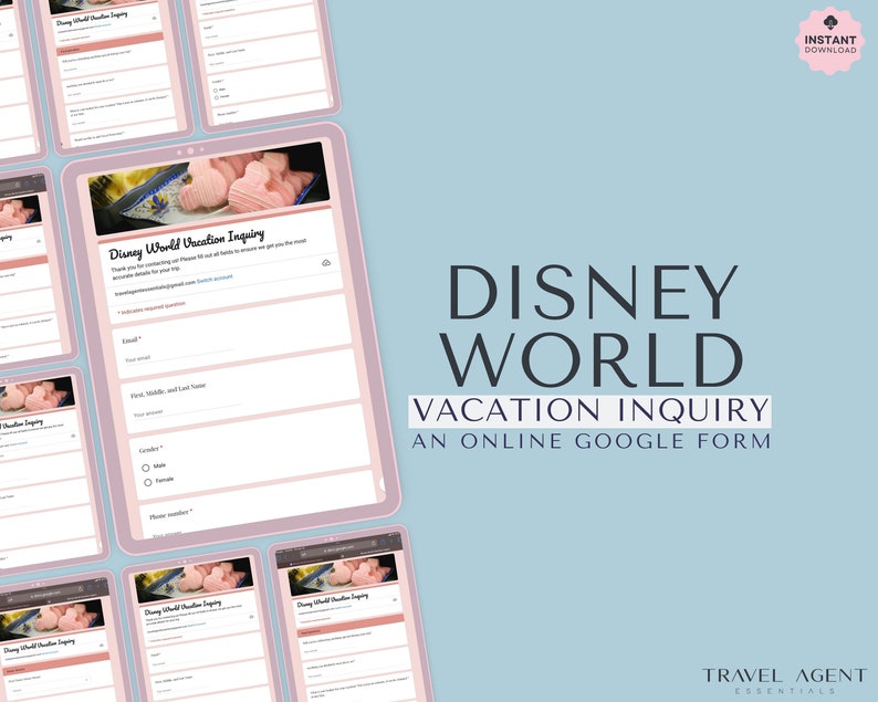Disney Online Travel Inquiry Google Forms Inquiry WDW Client Inquiry Fillable Questionnaire Travel Questionnaire Inquiry Travel Agent Templates Disney World Theme Park Canva Templates