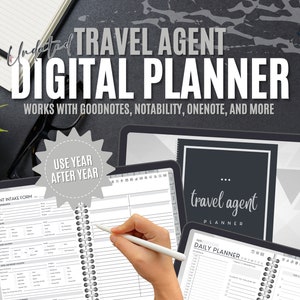 Travel Agent Digital Planner Gray, Undated Planner, Travel Agent Organizer