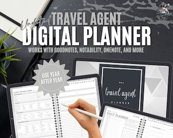 Travel Agent Digital Planner Gray, Undated Planner, Travel Agent Organizer