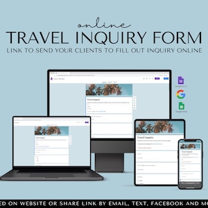 Online-Reiseanfrage-Kundenfragebogen, Reisebürovorlagen, Google Forms-Fragebogen, Reisebüro-Intake-Formular, Online-Umfrage