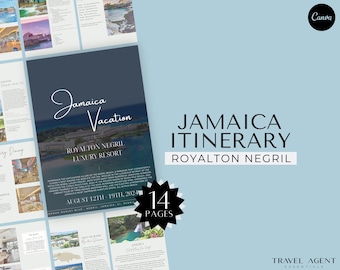 Jamaica Itinerary Template for Travel Agents, Customizable Jamaica Itinerary, Travel Agent Templates, Canva, Marketing