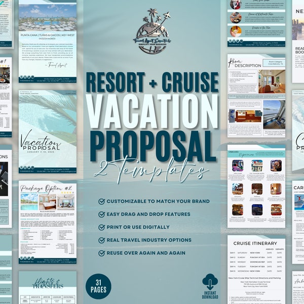 Travel Agent Vacation and Cruise Proposal, Travel Agent Proposal Template, Resort Proposal, Canva Templates, Editable Travel Proposal