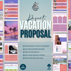 Travel Agent Vacation Proposal Template, Resort Proposal, Travel Agent Proposal, Canva Template, Travel Business, Client Trip Proposal