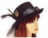 Halloween Costume Women Black Steampunk Hat with Goggle Festival Party Vintage Party