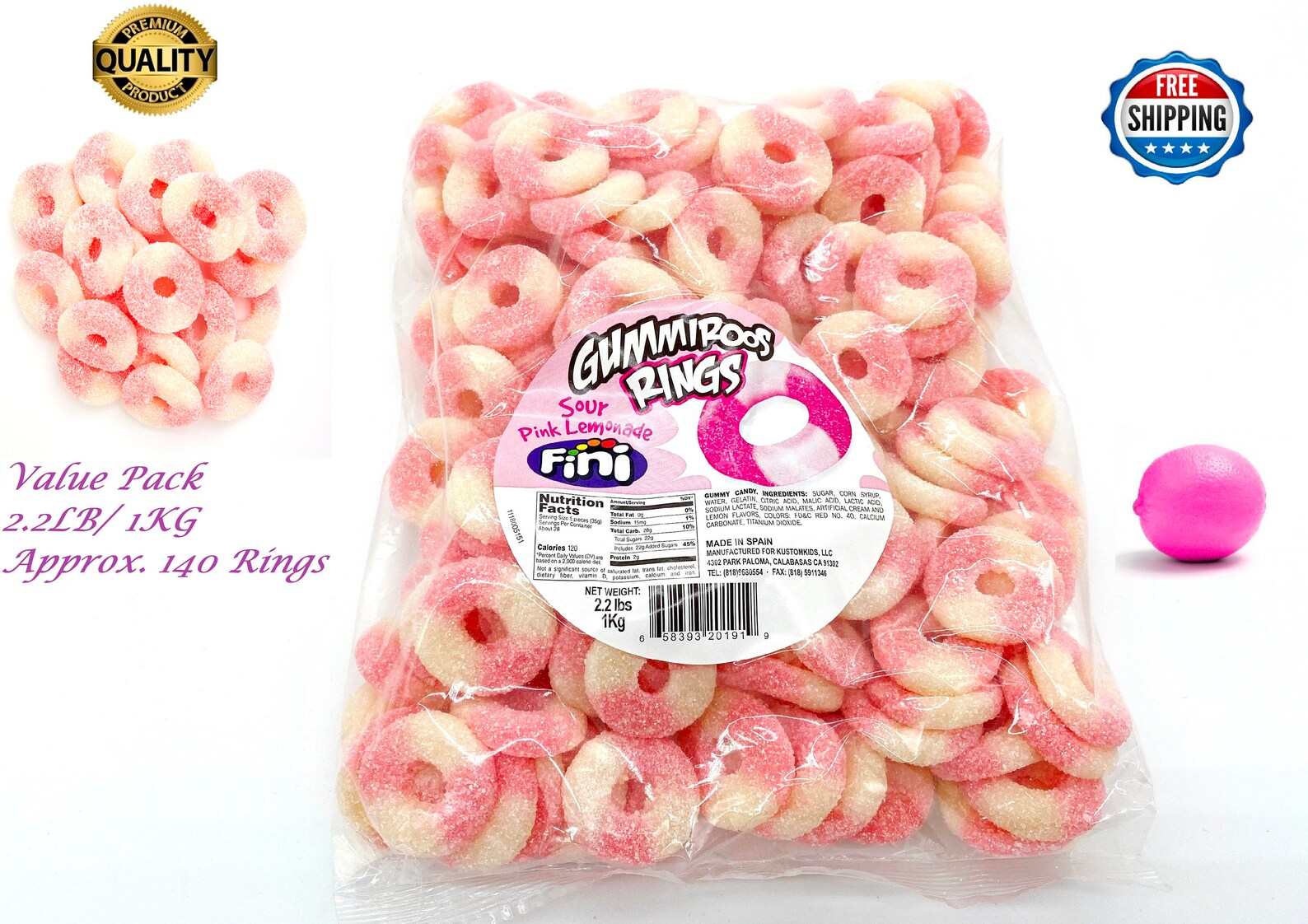 Gummy Sour Pink Lemonade Gummies Rings Value Pack 2.2 LB 140 Etsy