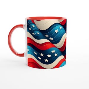 American Flag Mug – Patriotic Coffee Cup – 4th of July Red White Blue Gift