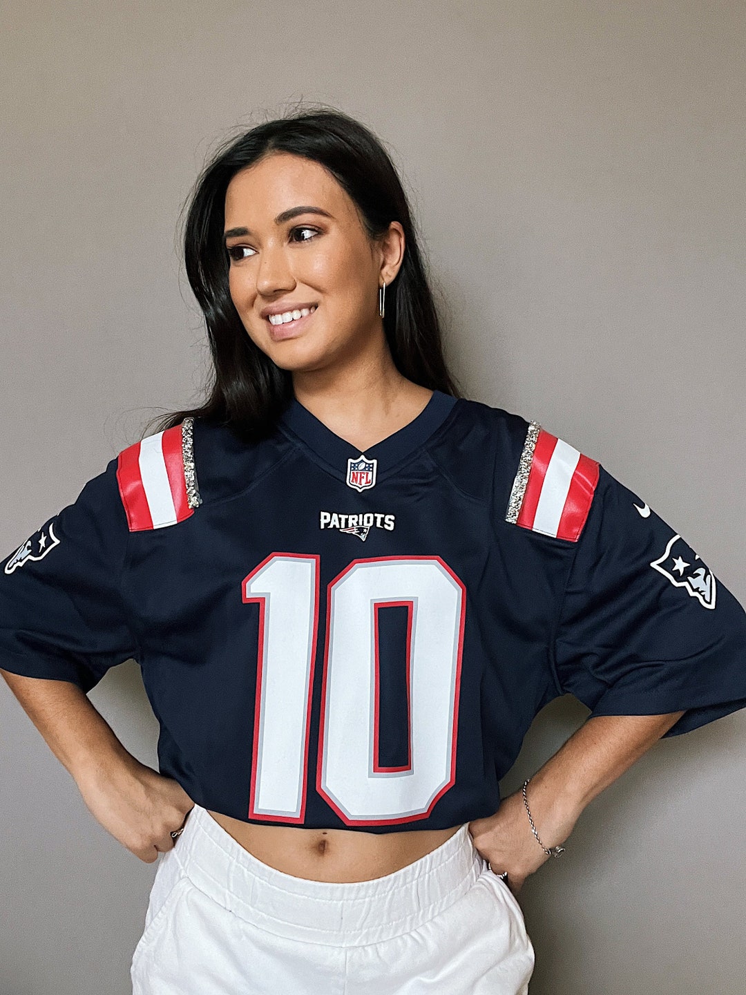 patriots jersey dress New England Jones Crop mesh fabric dress