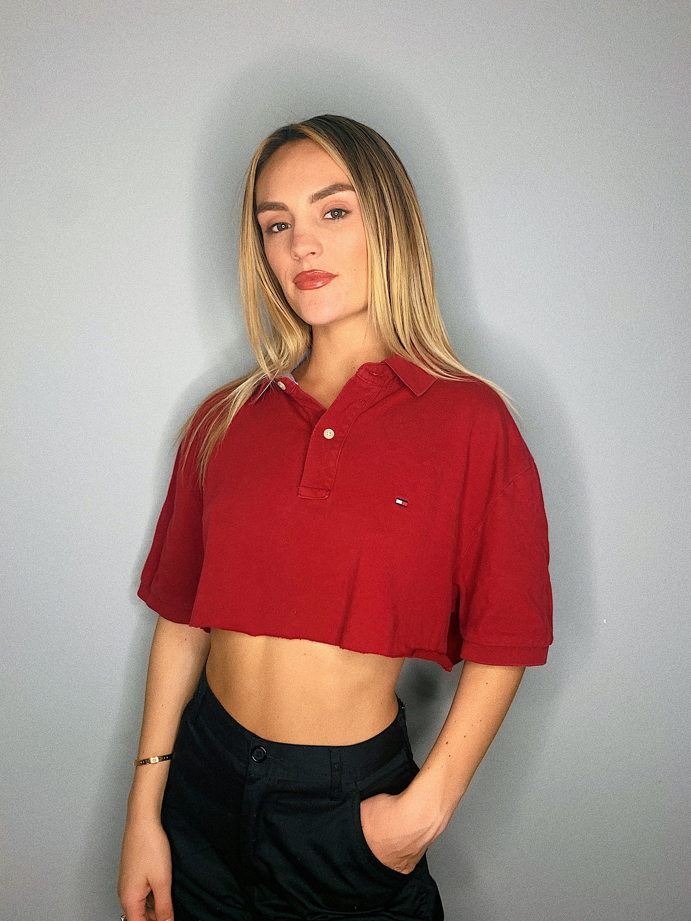 BRANDY MELVILLE Women Crop Top 3/4 Sleeve Off The Shoulder Red S 16-5