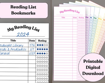 Printable Reading List Bookmark, Library Card Tracker (Digital Download)