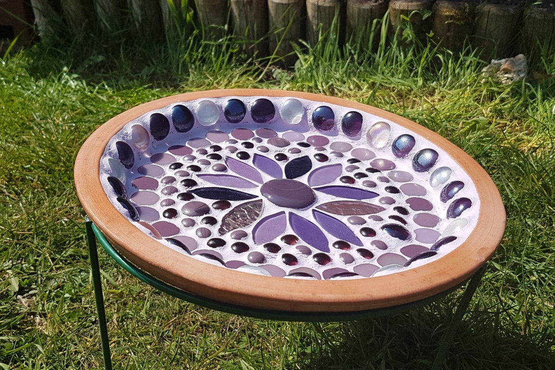 Mosaic Bird Bath Purple Handmade Bird Bath Gift for the Etsy