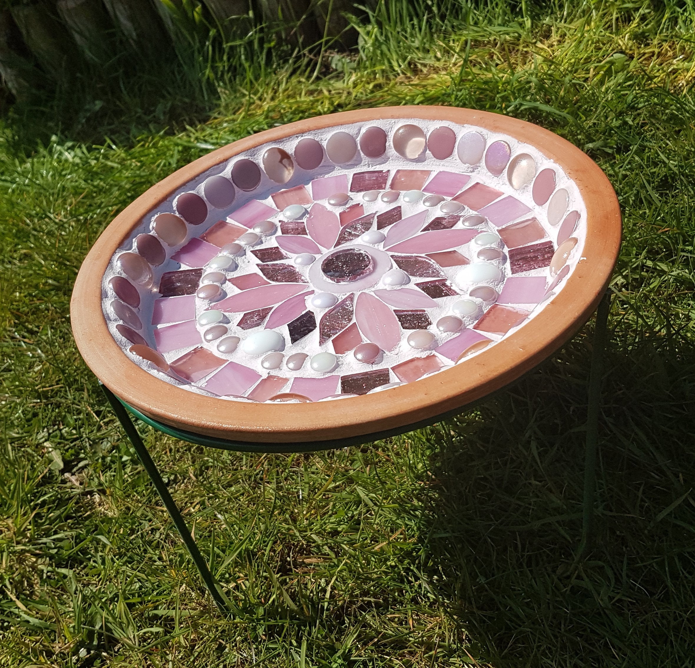 Mosaic Bird Bath Pink Handmade Bird Bath Gardeners Gift Etsy