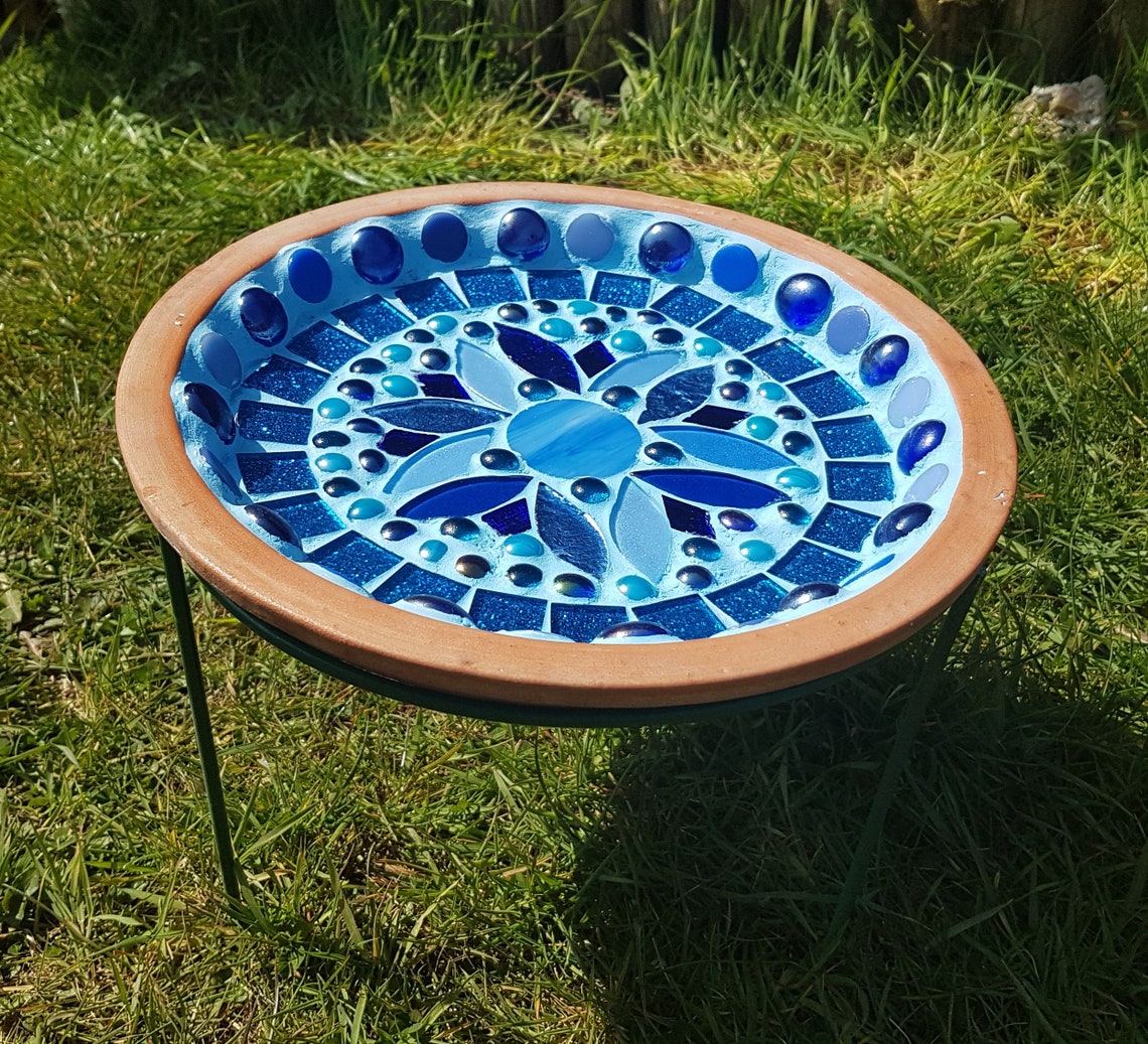 Mosaic Bird Bath Perfect Gift Idea Blue Bird Bath Etsy
