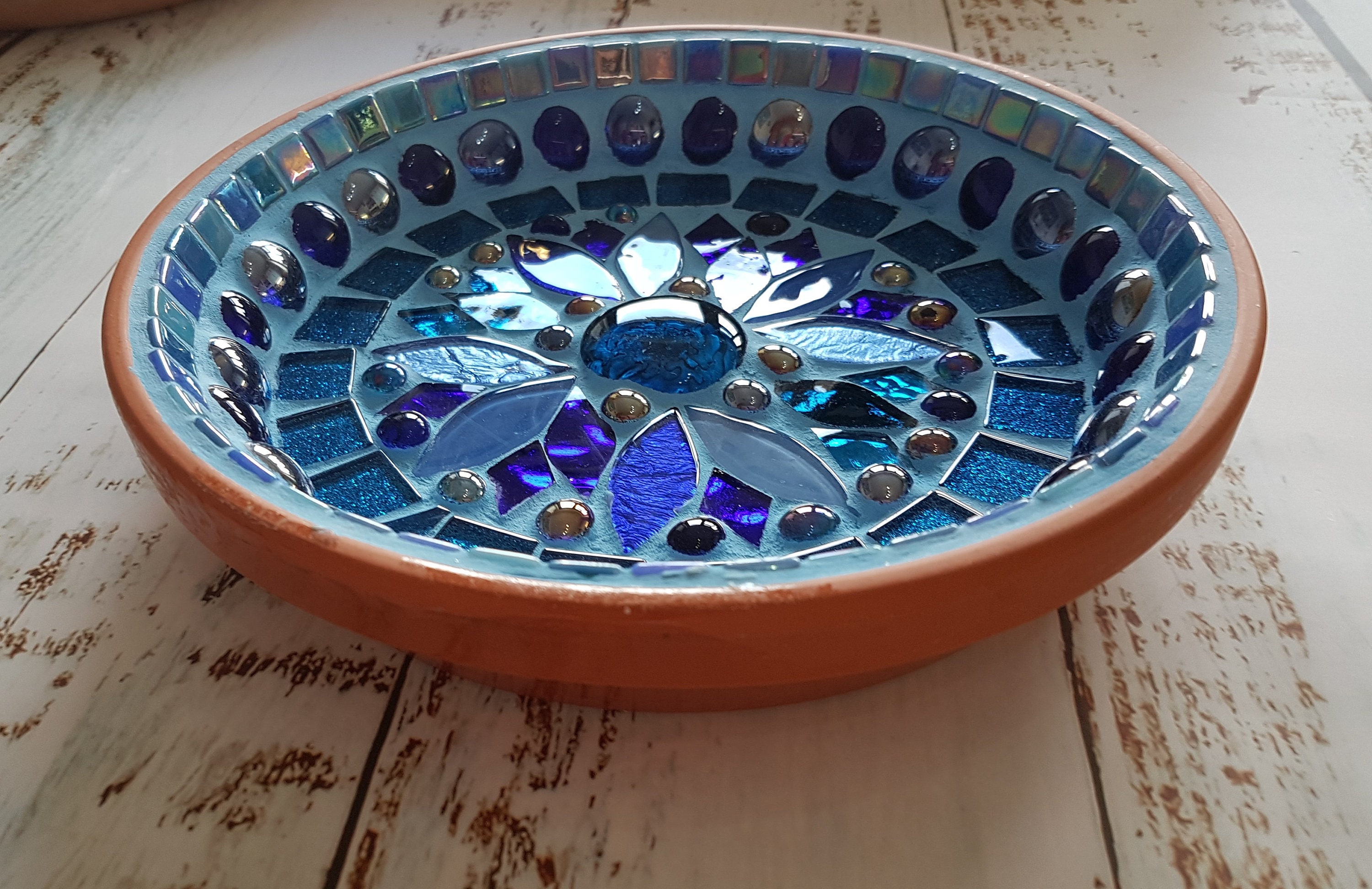 Mosaic Bird Bath Lovely Blues Etsy