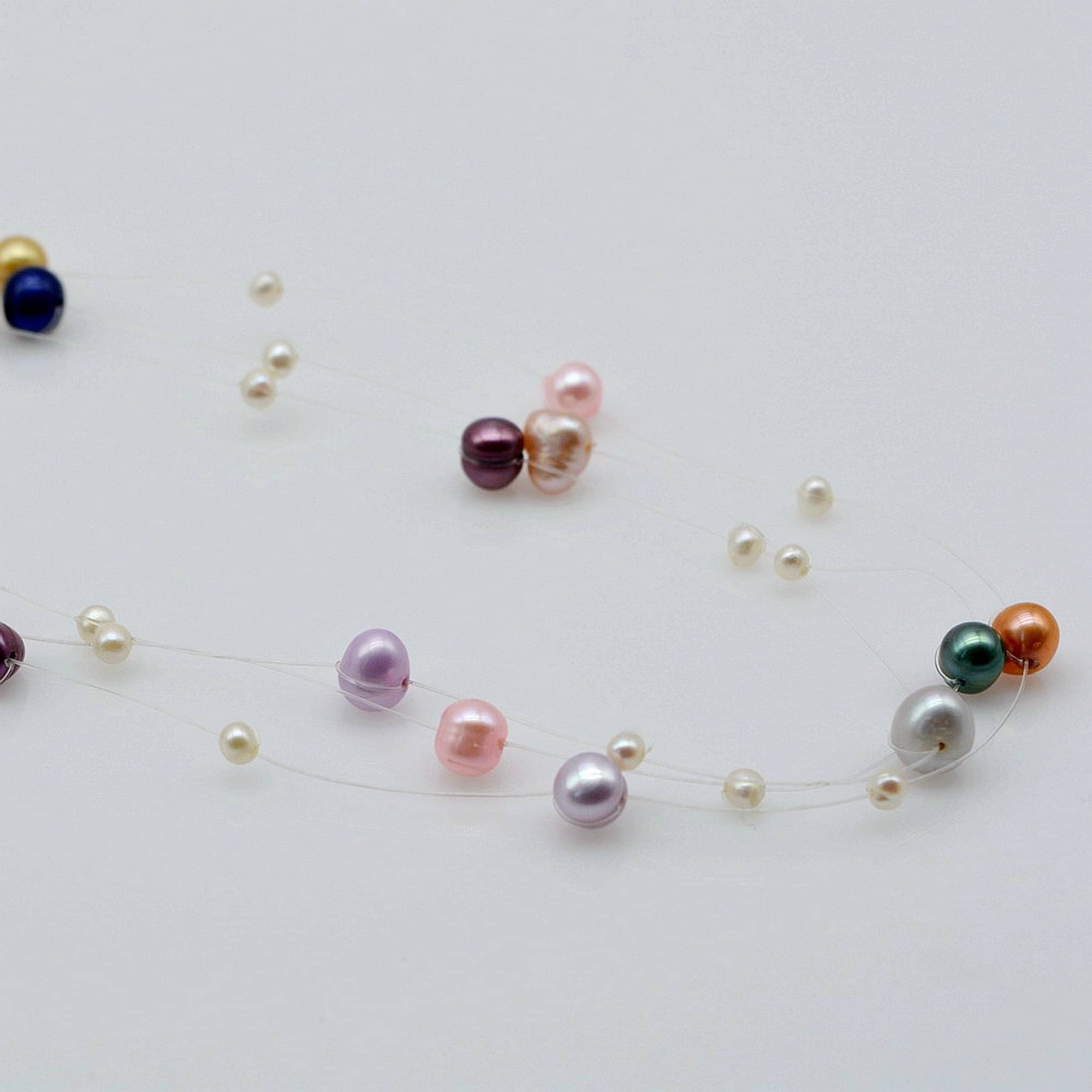 Girls Fishing Line Pearl Necklace Colorful Natural Freshwater