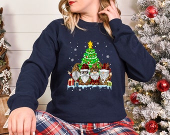 Gnome In Buffalo Plaid Leopard Ugly Gnomies Christmas Tree Sweatshirt