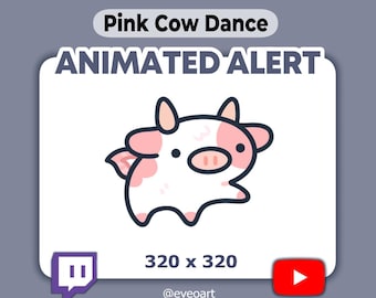 Animated Pink Cow Stream Alert - Kawaii GIF Emote (320x320px)