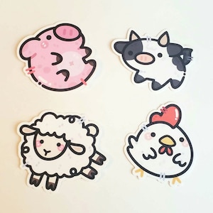 Farm Animal Sticker Pack - Pig, Sheep, Cow, & Chicken