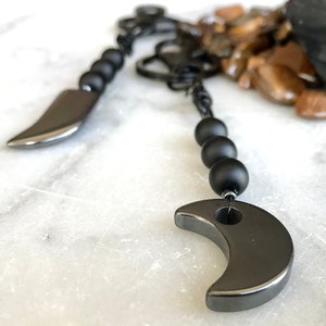 Dolphin. Little Horn. Moon. Hematite. Lucky Charm . Key Chain Bag Charm. Relationship, Luck and  Protection. Handmade. Free Shipping
