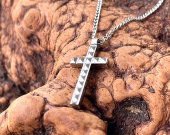 Tungsten Cross Necklace with Stainless Steel Chain. High Polished Pyramid Cut Face. 16" & 18" Chains. Perfect Gift