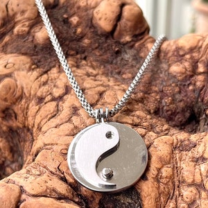 Stainless Steel Yin Yang Necklace. Stainless Steel Chain. Tai Chi Symbol Necklace. Symbol of Balance & Harmony.