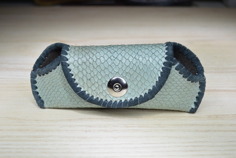 real salmon Skin pencil case green case Glasses case fish skin leather green case soft glasses case gift