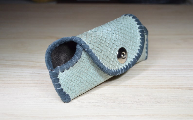real salmon Skin pencil case green case Glasses case fish skin leather green case soft glasses case gift